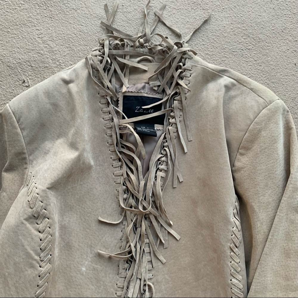 Za Zee Light Brown Suede Fringe Jacket Blazer